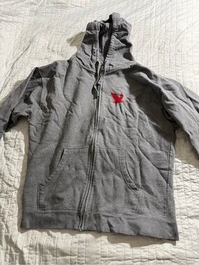 Mens Gray Zip Hoodie with Red Accent - Wawa